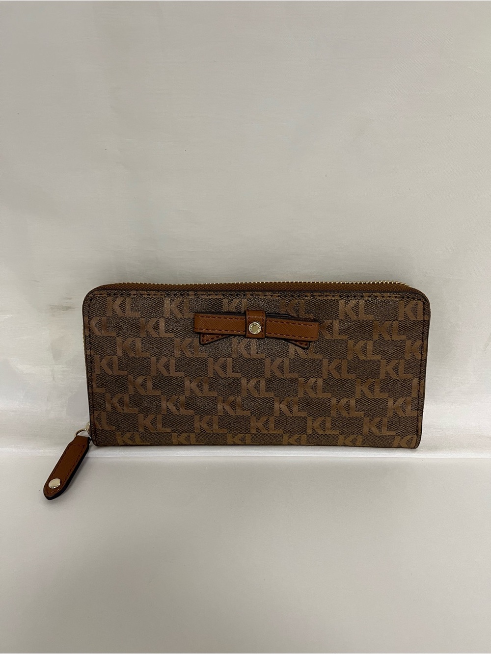 Monogram Zip-Around Wallet in Brown with Tan Trim